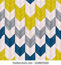 Seamless pattern with knitting texture. Blue, yellow and white fair isle ornament. Vector design for fabric, wallpaper, wrapping