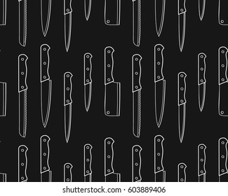 Seamless pattern of knives on a black background