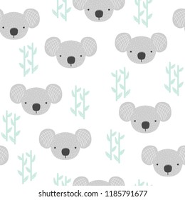 Seamless pattern with koala and bamboo. Childish fashion print. Vector hand drawn illustration.