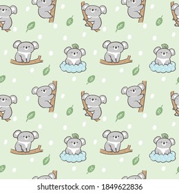 Seamless Pattern with Koala Bear Design on Light Green Background