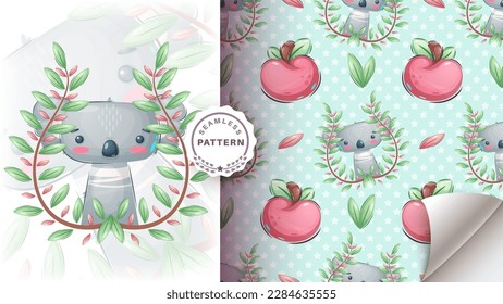 Seamless Pattern Koala Cartoon Character