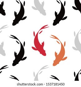 Seamless pattern with koi carp fish. Ink drawing. Vector illustration for web design or print.