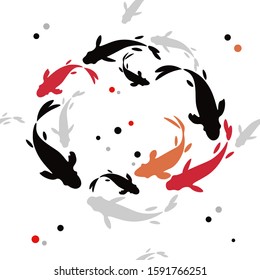 Seamless pattern with koi carp fish. Ink drawing. Vector illustration for web design or print.