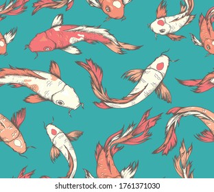 Seamless pattern with koi carps