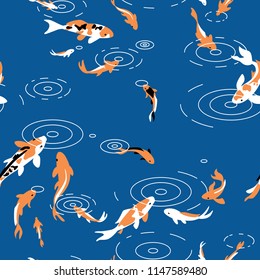 Seamless pattern with a koi fish pond