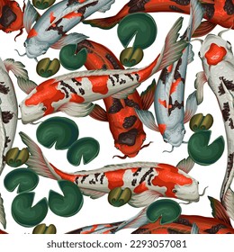 Seamless pattern  with koi fishes. Vector