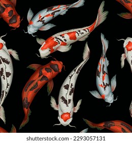 Seamless pattern  with koi fishes. Vector