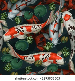 Seamless pattern  with koi fishes. Vector