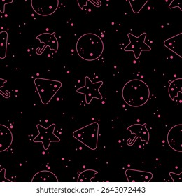 Seamless pattern of Korean candies dalgona or ppopgi with various shapes. Vector flat illustration