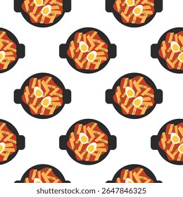 Padrão Perfeito. Elemento alimentar coreano. Tteokbokki. Cozinha asiática. Ilustração plana vetorial.