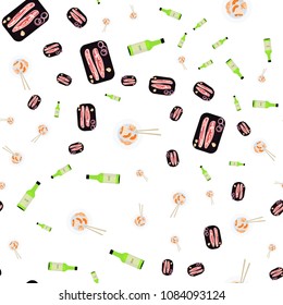 Seamless pattern with korean food in flat style. For paper, textile, menu. Vector illustration