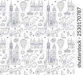 Seamless pattern with Krakow city. Line style background Poland. 