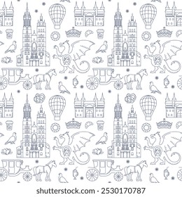 Seamless pattern with Krakow city. Line style background Poland. 