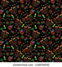 Seamless pattern for Kwanzaa with traditional colored and candles representing the Seven Principles or Nguzo Saba .