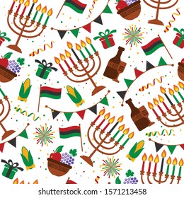 Seamless pattern for Kwanzaa with traditional colored and candles representing the Seven Principles or Nguzo Saba .