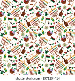 Seamless pattern for Kwanzaa with traditional colored and candles representing the Seven Principles or Nguzo Saba .