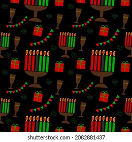 Seamless pattern for Kwanzaa with traditional elements. Flat design, Illustration of Kwanzaa icons and elements, Vector illustration