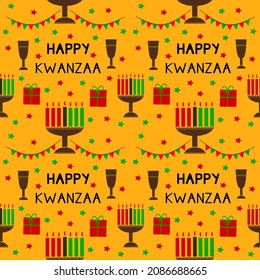 Seamless pattern for Kwanzaa with traditional elements. Flat design, Illustration of Kwanzaa icons and elements, Vector illustration