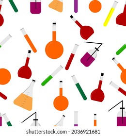 seamless pattern laboratory equipment set,Design for wrapping paper, textile, background stuffing, vector illustration.