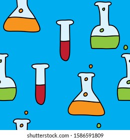 seamless pattern with laboratory flasks