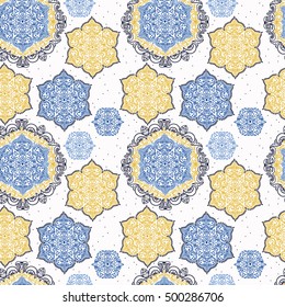Seamless pattern with lace beautiful ornaments, winter palette, vector illustration