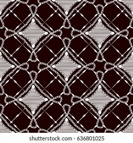 Seamless pattern of lace cloth. White ornament on a dark background. Vector illustration