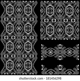 Seamless pattern, lace doily, border, frame vector isolated design elements set, abstract background, black and white