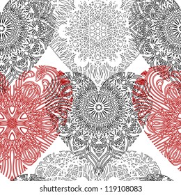 Seamless pattern with lace hearts