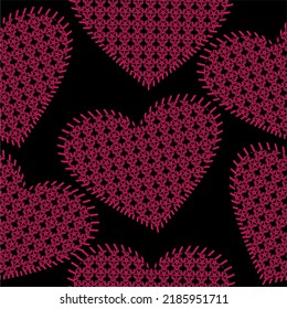 patrón transparente con corazones de encaje en la ilustración de fondo negro 