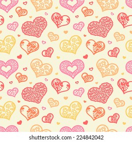 Seamless pattern with lace hearts. Retro pattern. Vector Valentine's day lacy hearts.