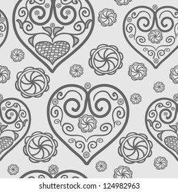 seamless pattern with lace hearts, saint valentines day texture