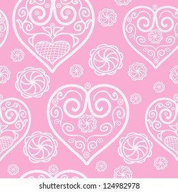 seamless pattern with lace hearts, saint valentines day texture