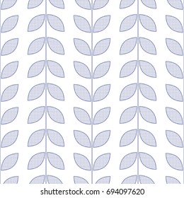 Seamless pattern of lace leaves in garlands. Foliage ornament. Floral Japanese half-circle style print.  Oriental motif of leaf shape with fish scale trellis inside. Vector illustration.