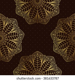 Seamless pattern of lace lotus mandala. Vector texture for print, wallpaper, summer fashion fabric, textile design, background for invitation card or holiday decor.