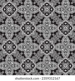 Seamless pattern with lace motifs in black and white. Vector illustration.