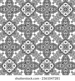 Seamless pattern with lace motifs in black and white. Vector illustration.