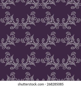 Seamless pattern with lace ornaments, natural elements, doodle style