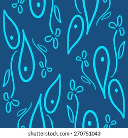 Seamless pattern with lace ornaments, natural elements, doodle style