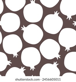 Seamless pattern of laconic white pomegranate fruits on a gray-brown background 