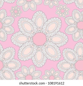seamless pattern with lacy flowers on white background