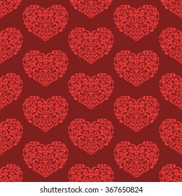 Seamless pattern with lacy hearts Valentines Day. Vector