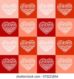 Seamless pattern with lacy hearts. Vector love concept.