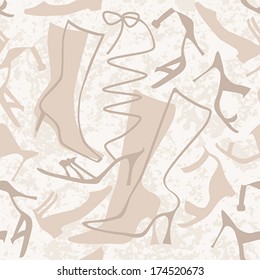 Seamless pattern with ladies shoes on grungy background