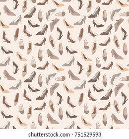 Seamless pattern with  ladies shoes on beige background