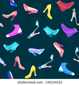 Seamless pattern with lady accessories - shoes and footwear