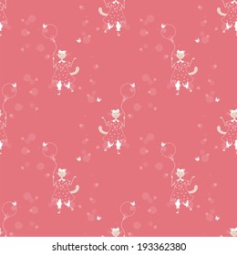 seamless pattern with lady cat with balloon