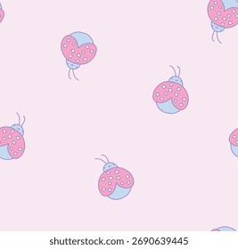 Seamless pattern with ladybird, Autum vibes, garden, textile pattern, for fabric, for wrapping paper, pink background on soft pink.