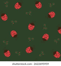 Seamless pattern with ladybird and branches with berries. Perfect for textile, wallpaper or print design
