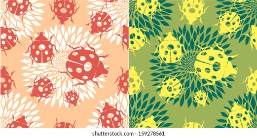 Seamless pattern with ladybirds and flowers