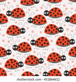 seamless pattern with ladybirds and flowers